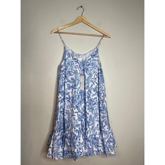 NWT Caroline Constas Laurel Paisley-Print Flounce Mini Dress Blue Garden Toile - Picture 2 of 8